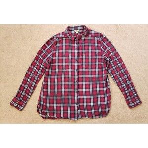 Vintage Woolrich Shirt Burgundy Maroon Indigo + White Plaid flannel Women's Sz L